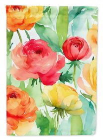 Ranunculus in Watercolor House Flag Large Porch Sleeve Pole Decorative Outside Yard Banner Artwork Wall Hanging, Polyester, House Size, Multicolor (Default: Default)