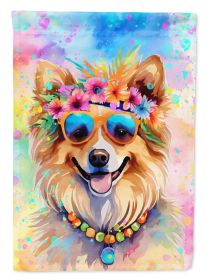 Pomeranian Hippie Dawg House Flag Large Porch Sleeve Pole Decorative Outside Yard Banner Artwork Wall Hanging, Polyester, House Size, Multicolor (Default: Default)