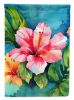 Hawaii Hawaiian Hibiscus in Watercolor House Flag Large Porch Sleeve Pole Decorative Outside Yard Banner Artwork Wall Hanging, Polyester, House Size