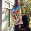 Pomeranian Hippie Dawg House Flag Large Porch Sleeve Pole Decorative Outside Yard Banner Artwork Wall Hanging, Polyester, House Size, Multicolor
