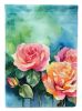 New York Roses in Watercolor House Flag Large Porch Sleeve Pole Decorative Outside Yard Banner Artwork Wall Hanging, Polyester, House Size, Multicolor