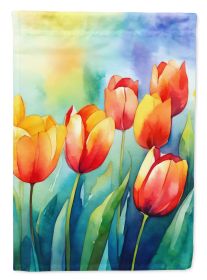 Tulips in Watercolor House Flag Large Porch Sleeve Pole Decorative Outside Yard Banner Artwork Wall Hanging, Polyester, House Size, Multicolor (Default: Default)