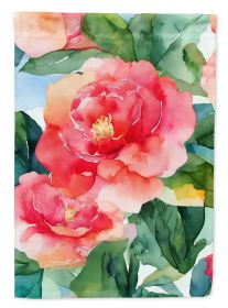Alabama Camellia in Watercolor House Flag Large Porch Sleeve Pole Decorative Outside Yard Banner Artwork Wall Hanging, Polyester, House Size (Default: Default)
