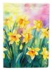 Daffodils in Watercolor House Flag Large Porch Sleeve Pole Decorative Outside Yard Banner Artwork Wall Hanging, Polyester, House Size, Multicolor
