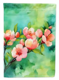 Delaware Peach Blossom in Watercolor House Flag Large Porch Sleeve Pole Decorative Outside Yard Banner Artwork Wall Hanging, Polyester, House Size (Default: Default)