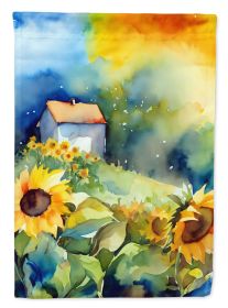 Sunflowers in Watercolor House Flag Large Porch Sleeve Pole Decorative Outside Yard Banner Artwork Wall Hanging, Polyester, House Size, Multicolor (Default: Default)