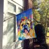 English Bulldog Hippie Dawg House Flag Large Porch Sleeve Pole Decorative Outside Yard Banner Artwork Wall Hanging, Polyester, House Size, Multicolor