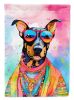 Doberman Pinscher Hippie Dawg House Flag Large Porch Sleeve Pole Decorative Outside Yard Banner Artwork Wall Hanging, Polyester, House Size