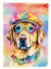 Yellow Labrador Hippie Dawg House Flag Large Porch Sleeve Pole Decorative Outside Yard Banner Artwork Wall Hanging, Polyester, House Size, Multicolor
