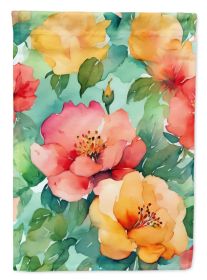 Georgia Cherokee Rose in Watercolor House Flag Large Porch Sleeve Pole Decorative Outside Yard Banner Artwork Wall Hanging, Polyester, House Size (Default: Default)