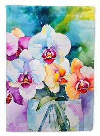 Orchids in Watercolor House Flag Large Porch Sleeve Pole Decorative Outside Yard Banner Artwork Wall Hanging, Polyester, House Size, Multicolor (Default: Default)