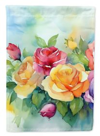 Roses in Watercolor House Flag Large Porch Sleeve Pole Decorative Outside Yard Banner Artwork Wall Hanging, Polyester, House Size, Multicolor (Default: Default)