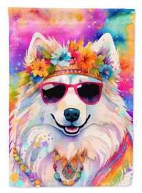 Samoyed Hippie Dawg House Flag Large Porch Sleeve Pole Decorative Outside Yard Banner Artwork Wall Hanging, Polyester, House Size, Multicolor (Default: Default)