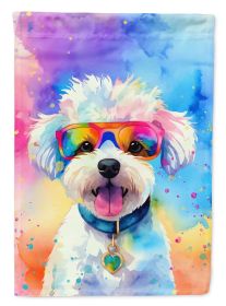 Bichon Frise Hippie Dawg House Flag Large Porch Sleeve Pole Decorative Outside Yard Banner Artwork Wall Hanging, Polyester, House Size, Multicolor (Default: Default)