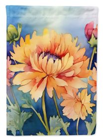 Chrysanthemums in Watercolor House Flag Large Porch Sleeve Pole Decorative Outside Yard Banner Artwork Wall Hanging, Polyester, House Size, Multicolor (Default: Default)