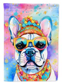 French Bulldog Hippie Dawg House Flag Large Porch Sleeve Pole Decorative Outside Yard Banner Artwork Wall Hanging, Polyester, House Size, Multicolor (Default: Default)