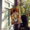 Lion House Flag Large Porch Sleeve Pole Decorative Outside Yard Banner Artwork Wall Hanging, Polyester, House Size, Multicolor
