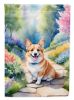 Corgi Spring Path House Flag Large Porch Sleeve Pole Decorative Outside Yard Banner Artwork Wall Hanging, Polyester, House Size, Multicolor