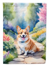 Corgi Spring Path House Flag Large Porch Sleeve Pole Decorative Outside Yard Banner Artwork Wall Hanging, Polyester, House Size, Multicolor (Default: Default)