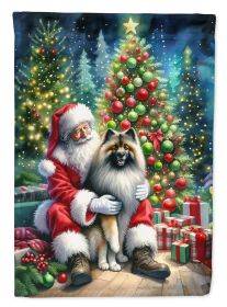 Keeshond and Santa Claus House Flag Large Porch Sleeve Pole Decorative Outside Yard Banner Artwork Wall Hanging, Polyester, House Size, Multicolor (Default: Default)