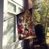 Dachshund and Santa Claus House Flag Large Porch Sleeve Pole Decorative Outside Yard Banner Artwork Wall Hanging, Polyester, House Size, Multicolor