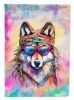 Hippie Animal Wolf House Flag Large Porch Sleeve Pole Decorative Outside Yard Banner Artwork Wall Hanging, Polyester, House Size, Multicolor
