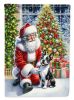 Boston Terrier and Santa Claus House Flag Large Porch Sleeve Pole Decorative Outside Yard Banner Artwork Wall Hanging, Polyester, House Size