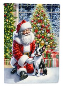 Boston Terrier and Santa Claus House Flag Large Porch Sleeve Pole Decorative Outside Yard Banner Artwork Wall Hanging, Polyester, House Size (Default: Default)