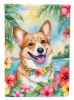 Corgi Luau House Flag Large Porch Sleeve Pole Decorative Outside Yard Banner Artwork Wall Hanging, Polyester, House Size, Multicolor