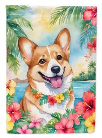 Corgi Luau House Flag Large Porch Sleeve Pole Decorative Outside Yard Banner Artwork Wall Hanging, Polyester, House Size, Multicolor (Default: Default)