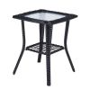 Outdoor Wicker Side Table, Rattan End Table with Glass Top, Patio Coffee Bistro Table for Indoor Garden Porch Balcony