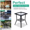 Outdoor Wicker Side Table, Rattan End Table with Glass Top, Patio Coffee Bistro Table for Indoor Garden Porch Balcony