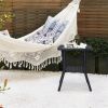 Outdoor Wicker Side Table, Rattan End Table with Glass Top, Patio Coffee Bistro Table for Indoor Garden Porch Balcony