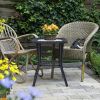 Outdoor Wicker Side Table, Rattan End Table with Glass Top, Patio Coffee Bistro Table for Indoor Garden Porch Balcony