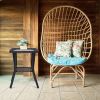 Outdoor Wicker Side Table, Rattan End Table with Glass Top, Patio Coffee Bistro Table for Indoor Garden Porch Balcony