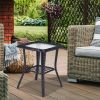 Outdoor Wicker Side Table, Rattan End Table with Glass Top, Patio Coffee Bistro Table for Indoor Garden Porch Balcony