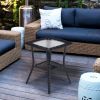 Outdoor Wicker Side Table, Rattan End Table with Glass Top, Patio Coffee Bistro Table for Indoor Garden Porch Balcony