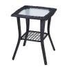 Outdoor Wicker Side Table, Rattan End Table with Glass Top, Patio Coffee Bistro Table for Indoor Garden Porch Balcony