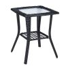 Outdoor Wicker Side Table, Rattan End Table with Glass Top, Patio Coffee Bistro Table for Indoor Garden Porch Balcony