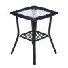 Outdoor Wicker Side Table, Rattan End Table with Glass Top, Patio Coffee Bistro Table for Indoor Garden Porch Balcony