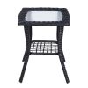 Outdoor Wicker Side Table, Rattan End Table with Glass Top, Patio Coffee Bistro Table for Indoor Garden Porch Balcony