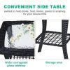 Outdoor Wicker Side Table, Rattan End Table with Glass Top, Patio Coffee Bistro Table for Indoor Garden Porch Balcony