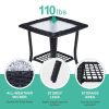 Outdoor Wicker Side Table, Rattan End Table with Glass Top, Patio Coffee Bistro Table for Indoor Garden Porch Balcony